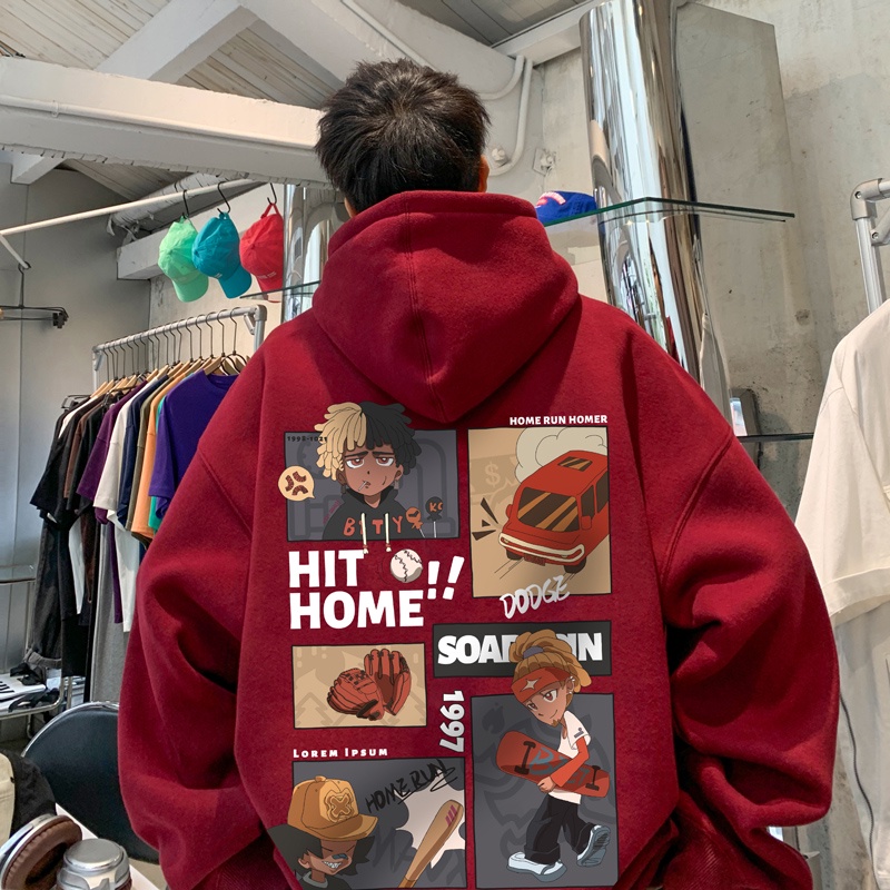 IFNICEFUTURE  Áo hoodie Dáng Rộng In Họa Tiết Hoạt Hình Phong Cách hong kong Cho Nam