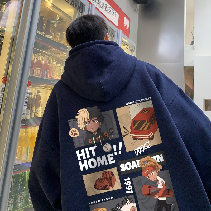 IFNICEFUTURE  Áo hoodie Dáng Rộng In Họa Tiết Hoạt Hình Phong Cách hong kong Cho Nam