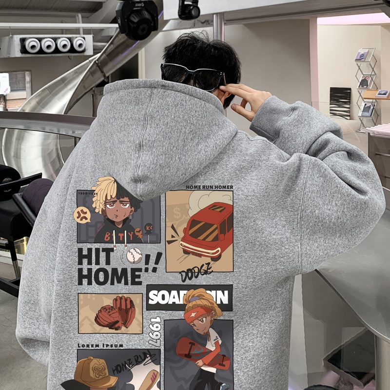 IFNICEFUTURE  Áo hoodie Dáng Rộng In Họa Tiết Hoạt Hình Phong Cách hong kong Cho Nam