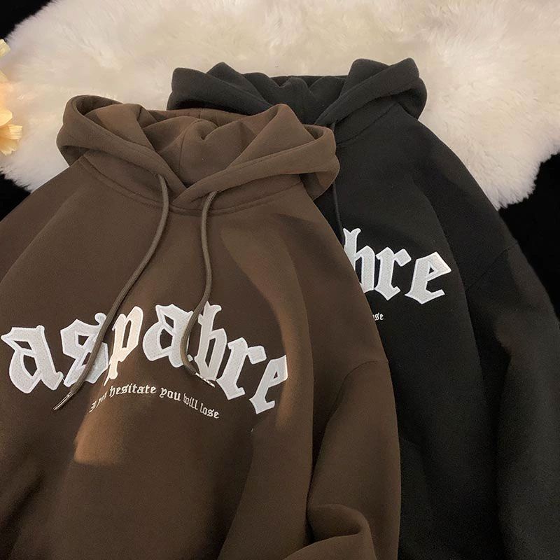 Áo hoodie Nhung Dày Dài Tay In Chữ gothic Thời Trang Cho Nam