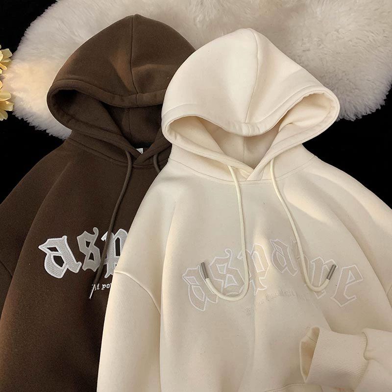 Áo hoodie Nhung Dày Dài Tay In Chữ gothic Thời Trang Cho Nam