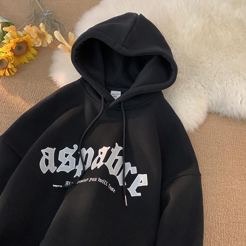 Áo hoodie Nhung Dày Dài Tay In Chữ gothic Thời Trang Cho Nam