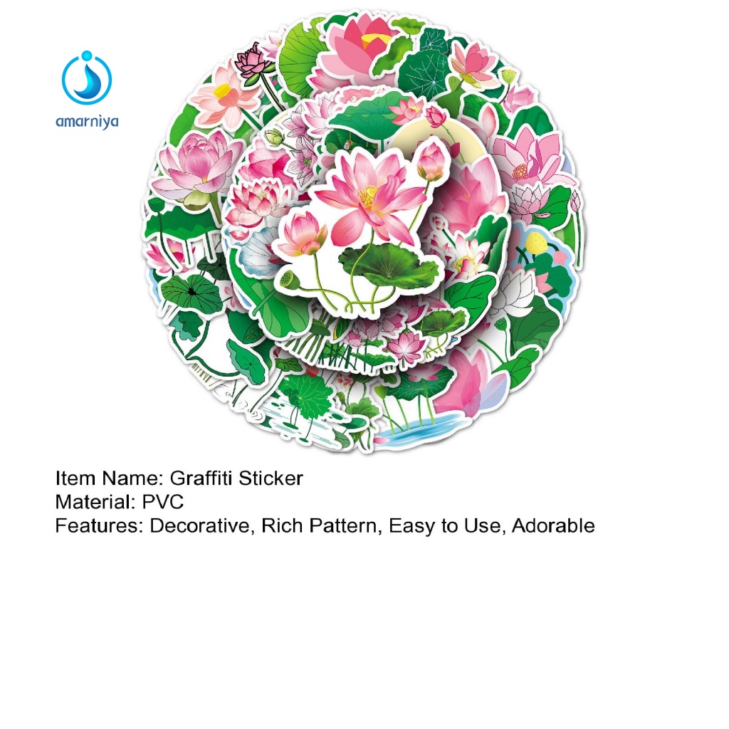 Bộ 50 sticker Dán Hình Hoa Sen Không Phai Màu