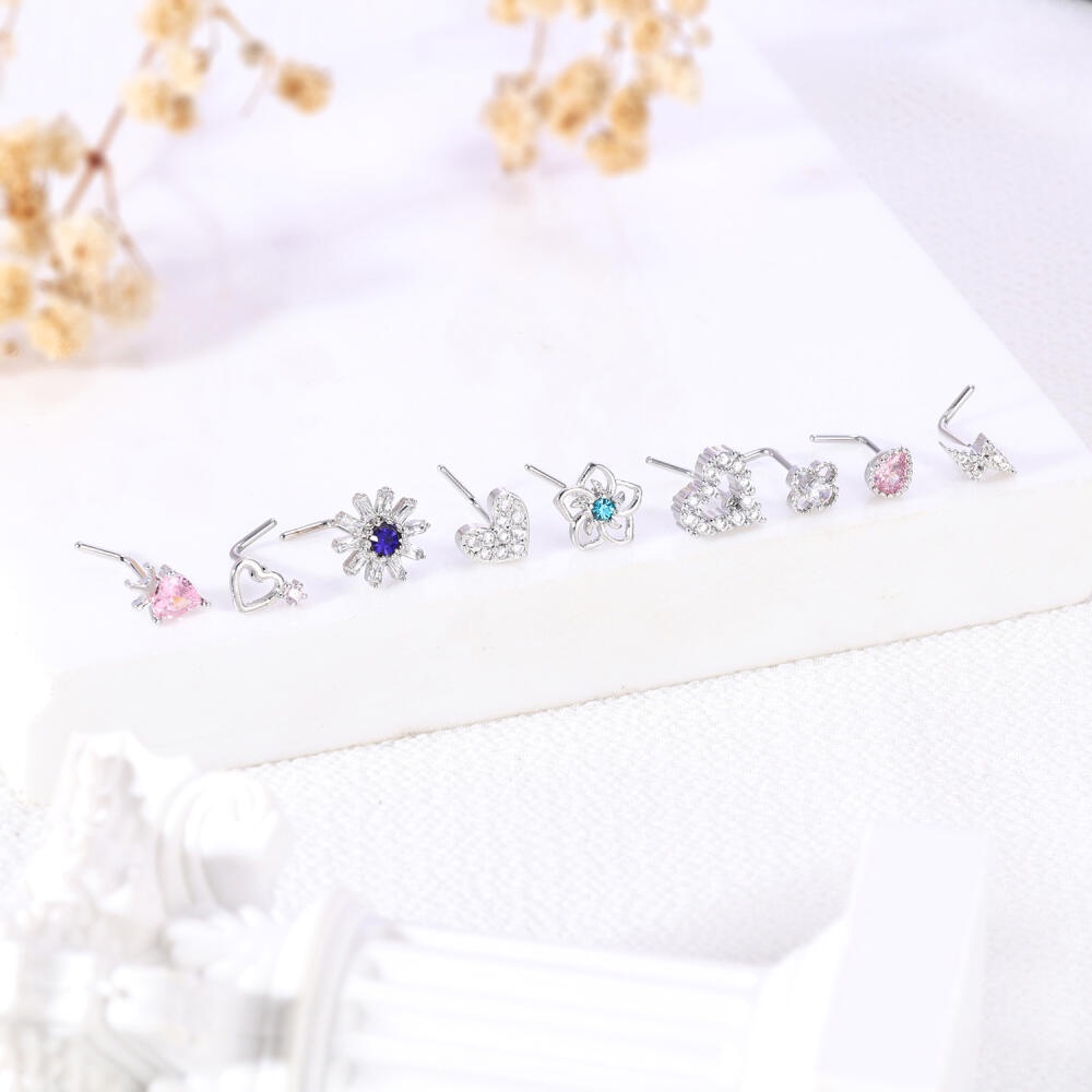 1 Khuyên Mũi Thép Không Gỉ Hình Chữ l Đính Đá zircon