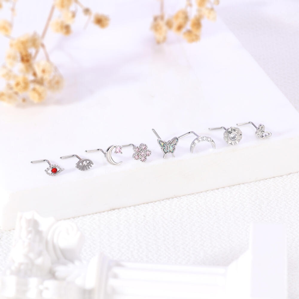 1 Khuyên Mũi Thép Không Gỉ Hình Chữ l Đính Đá zircon