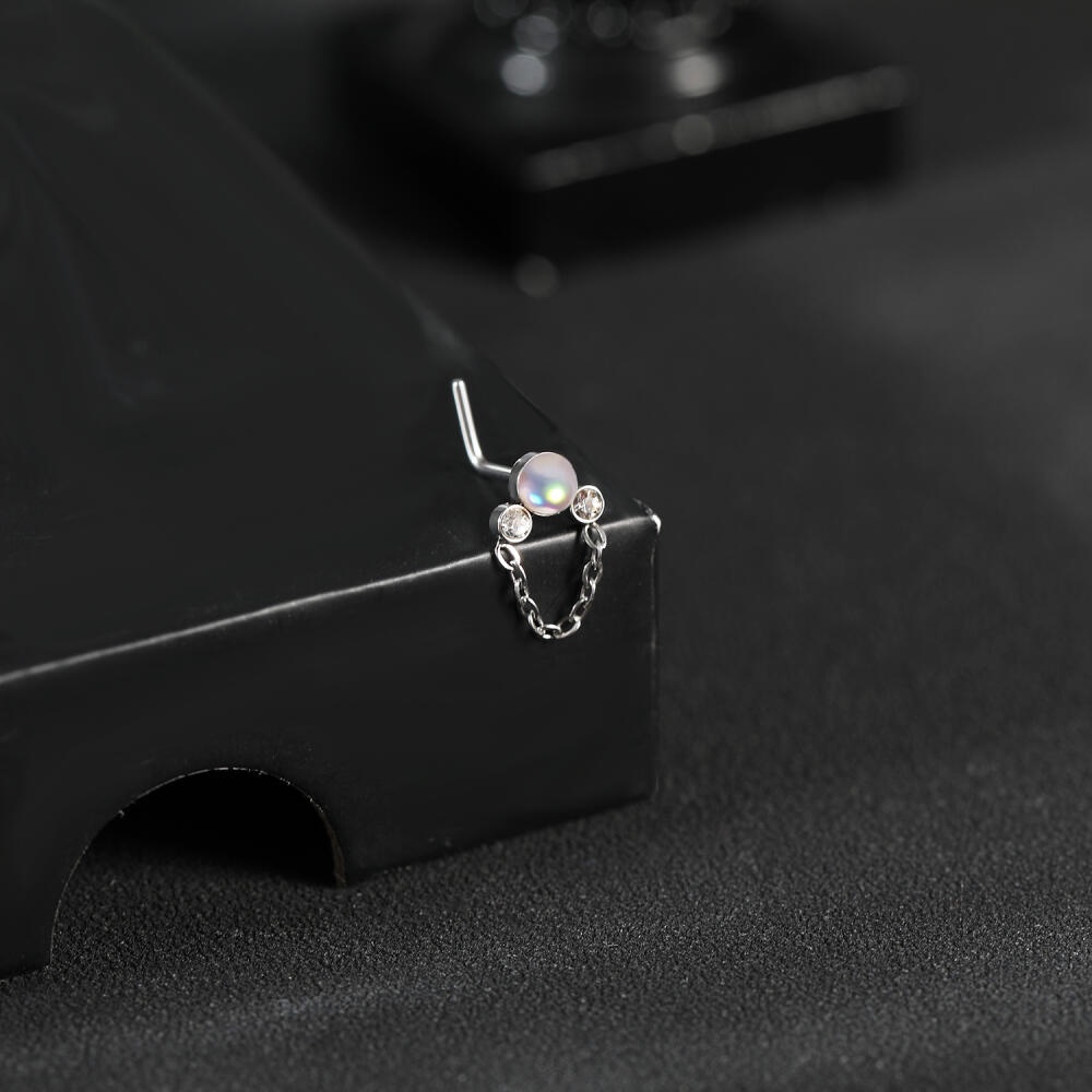 1 Khuyên Mũi Thép Không Gỉ Hình Chữ l Đính Đá zircon