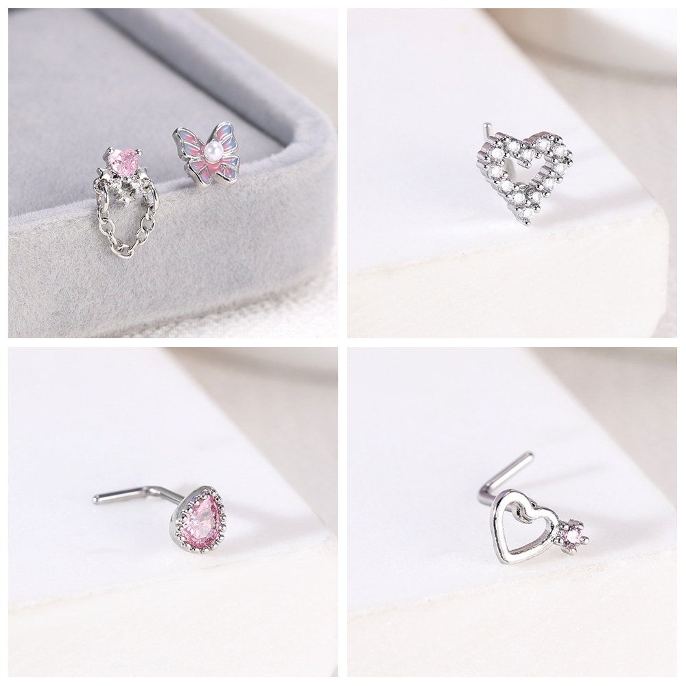 1 Khuyên Mũi Thép Không Gỉ Hình Chữ l Đính Đá zircon