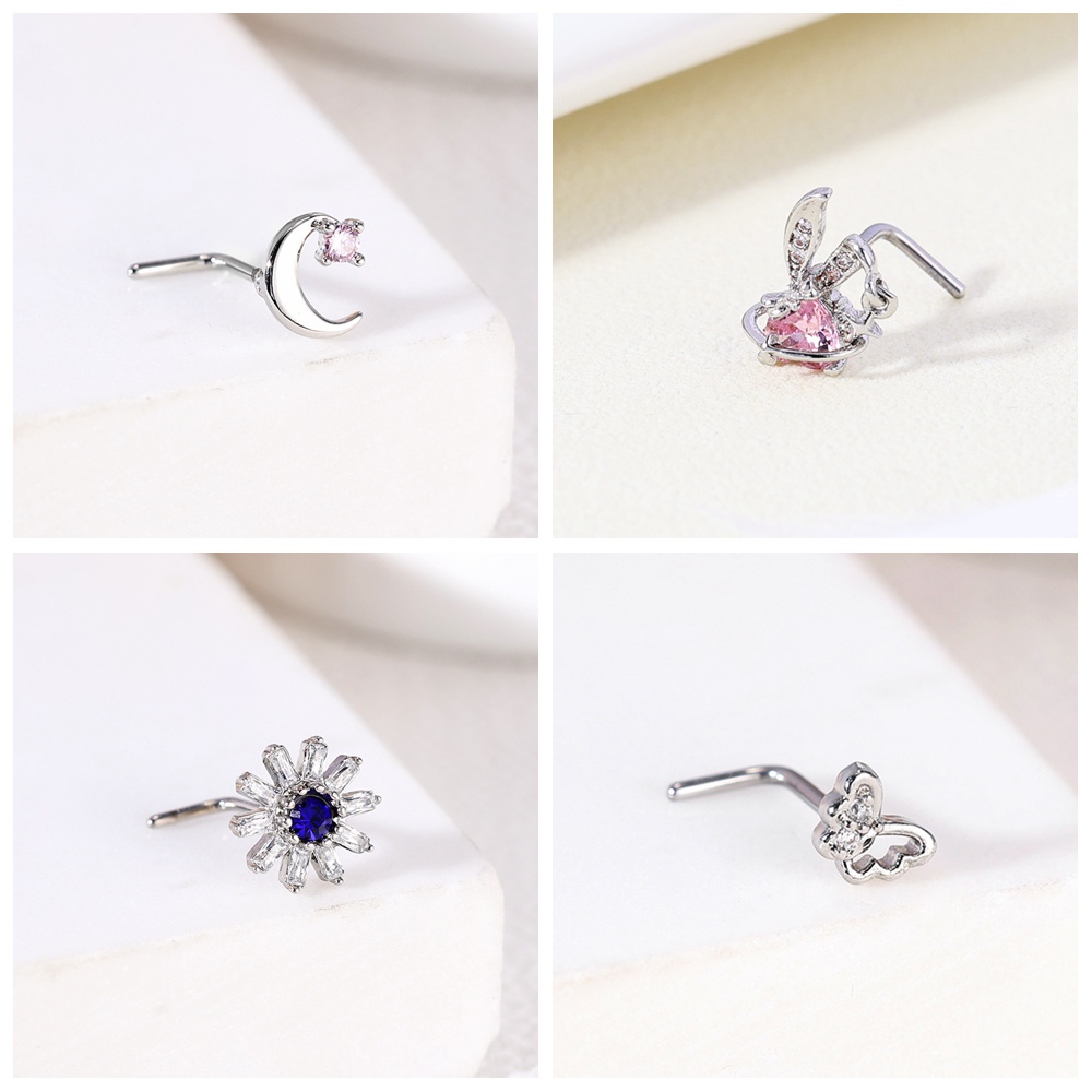1 Khuyên Mũi Thép Không Gỉ Hình Chữ l Đính Đá zircon
