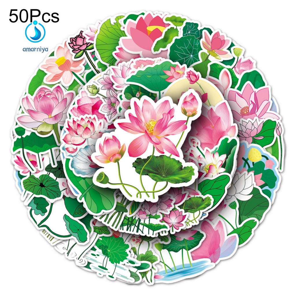Bộ 50 sticker Dán Hình Hoa Sen Không Phai Màu