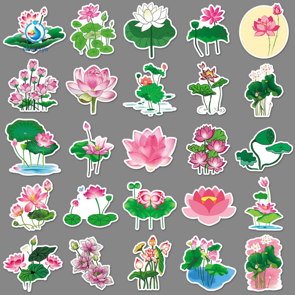 Bộ 50 sticker Dán Hình Hoa Sen Không Phai Màu