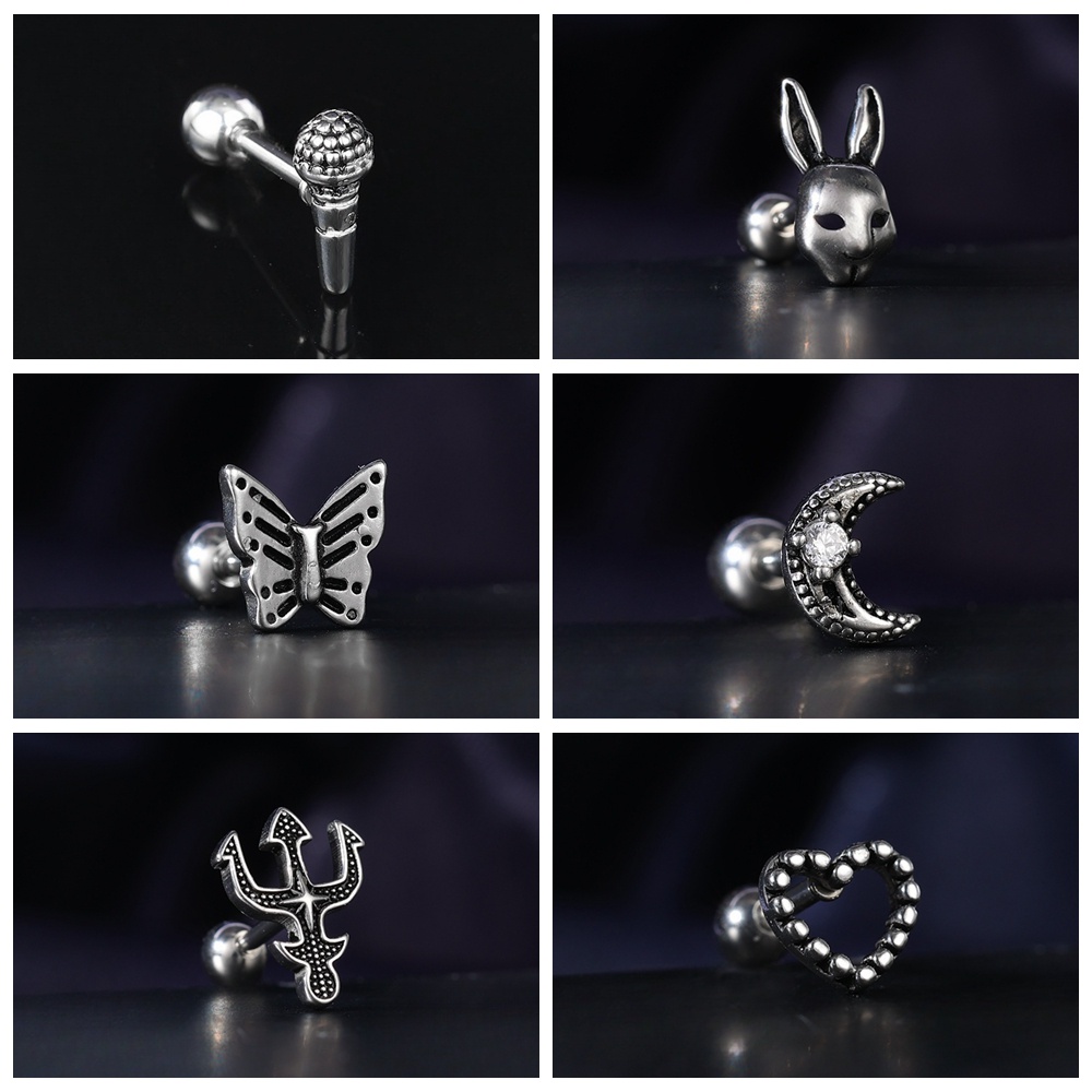 1 Khuyên Tai Thép Không Gỉ Hình Đầu Lâu / Thỏ / Bướm / Cú Mèo Phong Cách punk