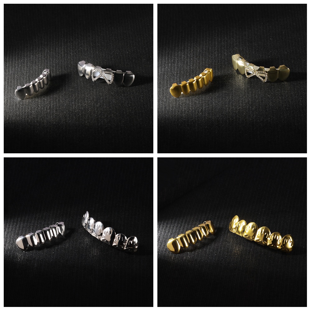 Răng Giả Mạ Vàng 18k Đánh Bóng Phong Cách hip hop Với Nắp Nướng Đáy Thấp cz zircon