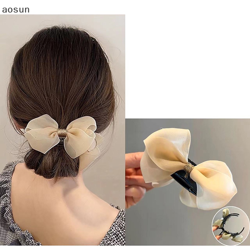 Aosun Kẹp Tóc Hình Nơ Lớn Màu Trơn Thời Trang Dành Cho Nữ