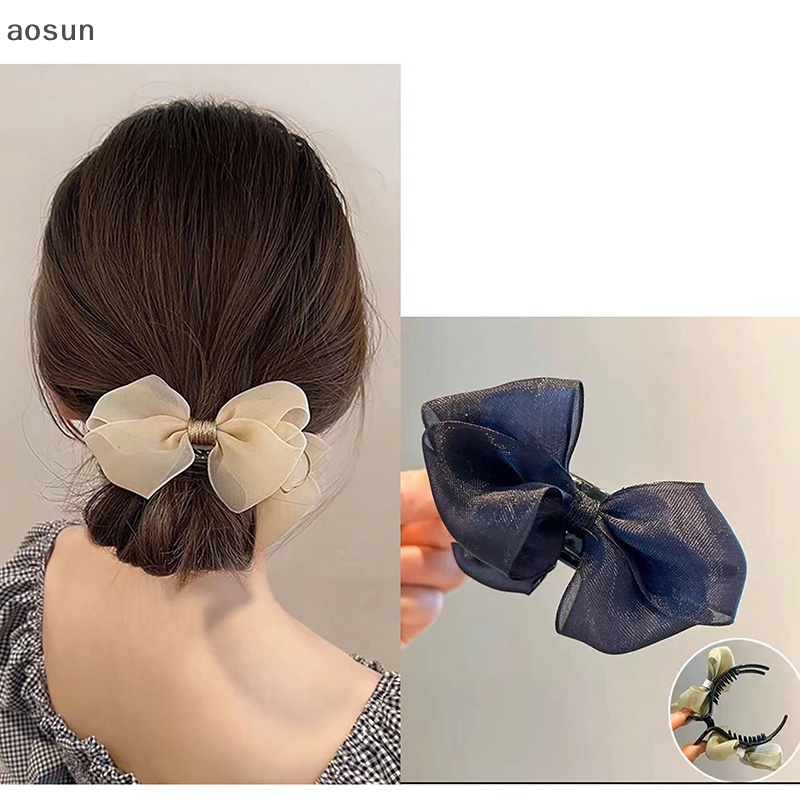 Aosun Kẹp Tóc Hình Nơ Lớn Màu Trơn Thời Trang Dành Cho Nữ