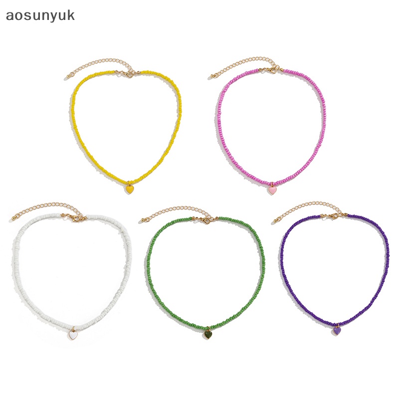 Aosunyuk Vòng Cổ choker Hạt Nhiều Màu Sắc Mặt Trái Tim Làm Bằng Tay Phong Cách boho Ngọt Ngào Thời Trang Cho Nữ en