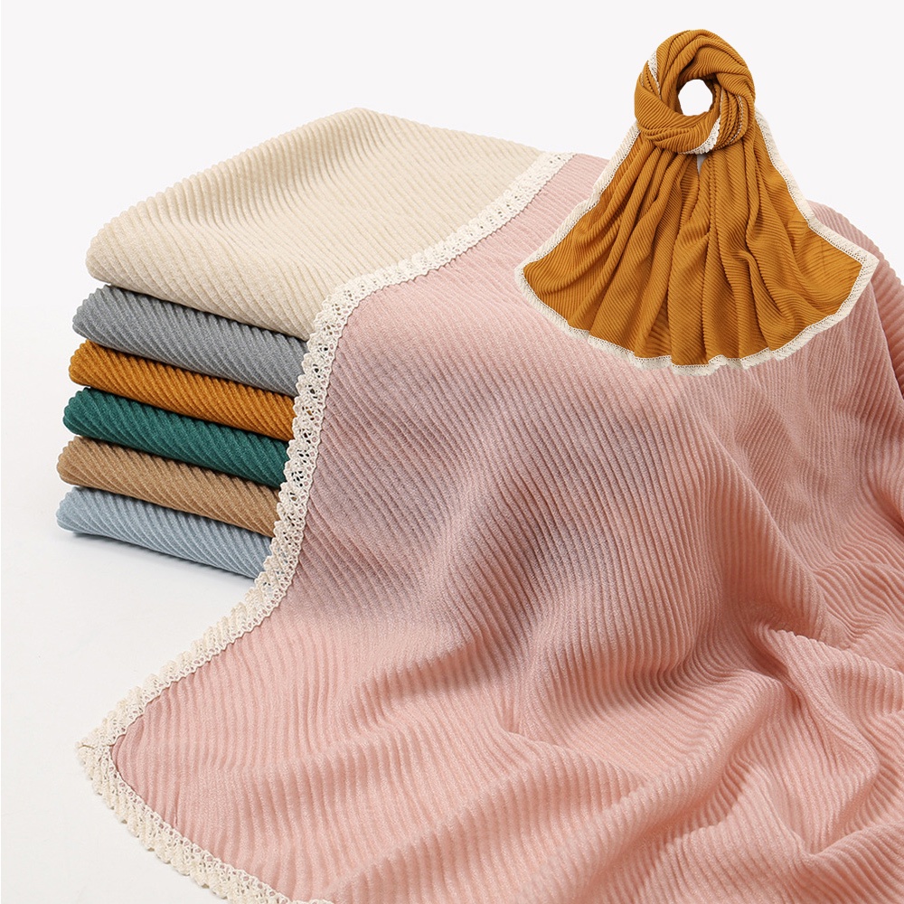 Khăn Choàng cotton Dài Mềm Mại Màu Trơn Xếp Ly Kiểu Đạo Hồi 160 * 66cm