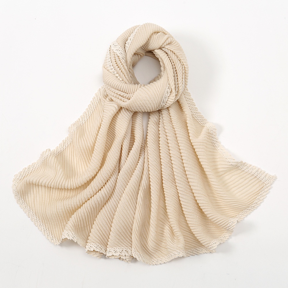 Khăn Choàng cotton Dài Mềm Mại Màu Trơn Xếp Ly Kiểu Đạo Hồi 160 * 66cm