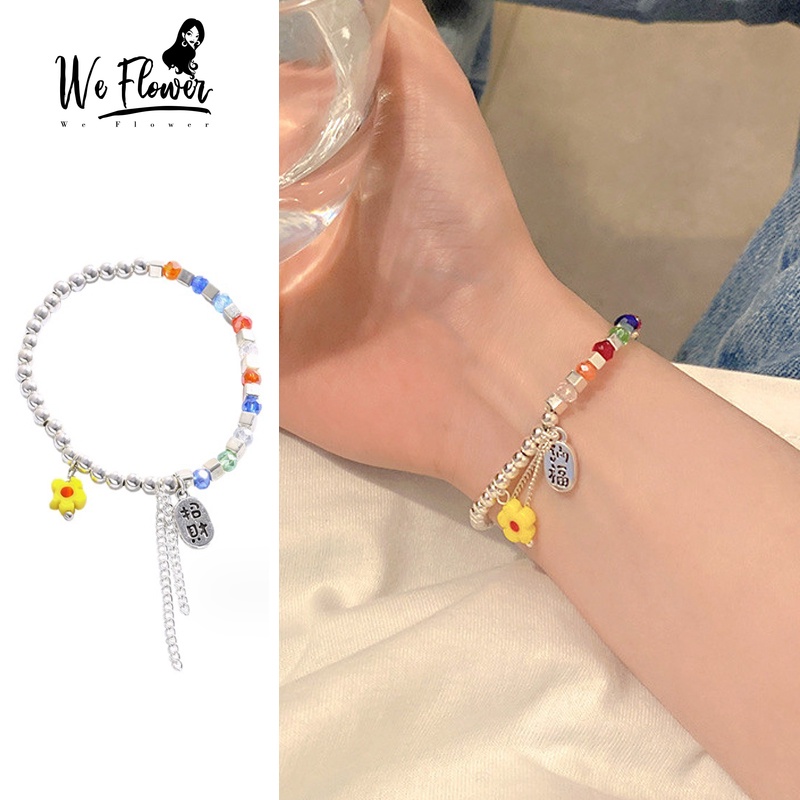 We flower Vòng Tay Bạc s925 Xỏ Hạt Mã Não Nhiều Màu Co Giãn Thời Trang Cho Nữ