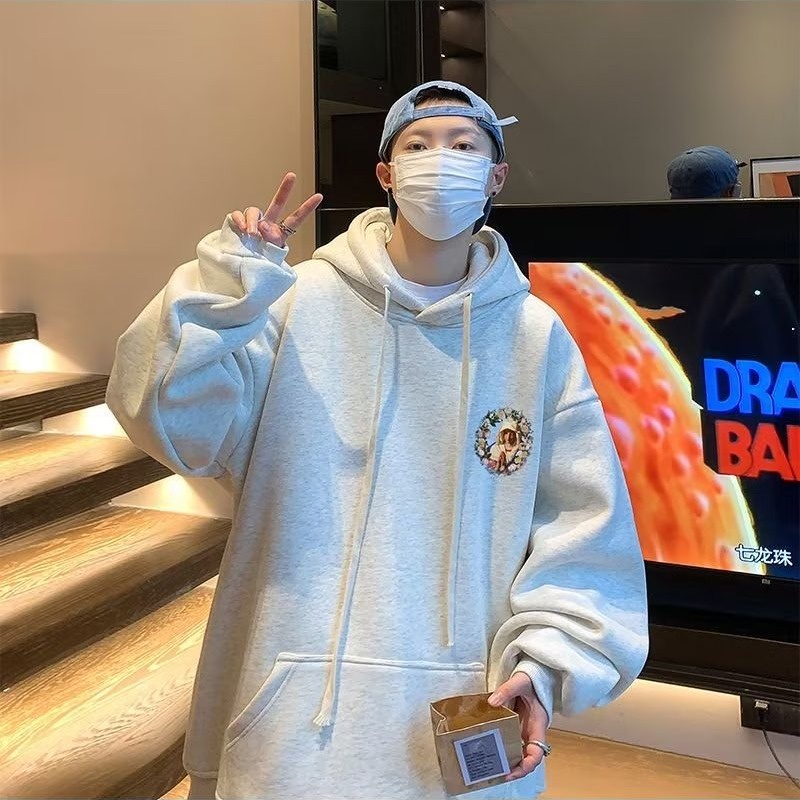 Áo hoodie nam big size M-8XLÁo hoodie cotton Nhung Dày Tay Dài Dáng Rộng In Họa Tiết Hoạt Hình Và Hoa vintage Thời Trang Mùa Thu Cho Nam