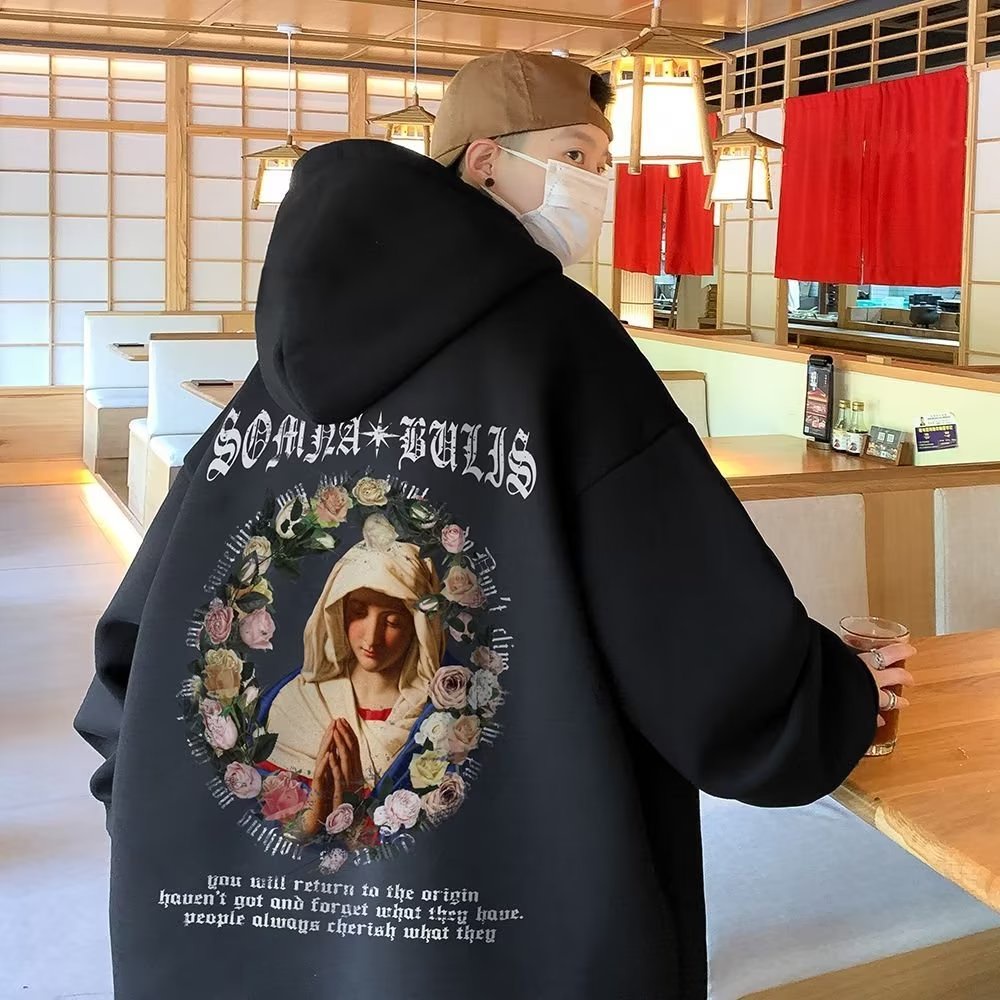 Áo hoodie nam big size M-8XLÁo hoodie cotton Nhung Dày Tay Dài Dáng Rộng In Họa Tiết Hoạt Hình Và Hoa vintage Thời Trang Mùa Thu Cho Nam