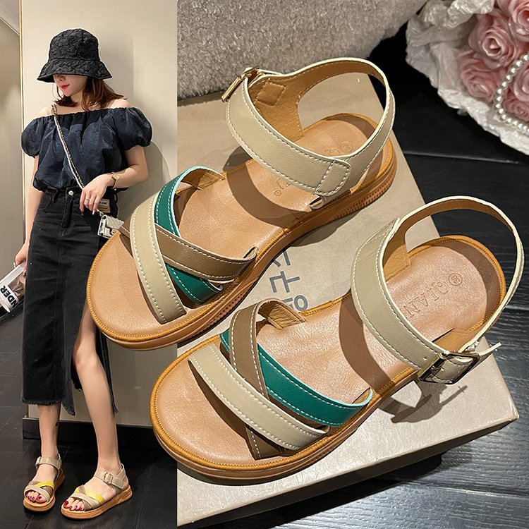Giày Sandal Hở Ngón Đế Bằng Màu Sắc Thời Trang Đi Biển Cho Nữ