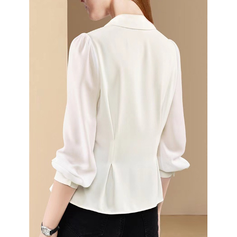 Áo Sơ Mi chiffon Cổ v Tay Ngắn Thời Trang Mùa Thu 2023 Cho Nữ