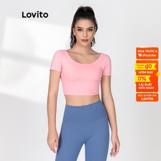 Áo ngực thể thao Lovito có miếng đệm ngực thiết kế đan dây chéo sau lưng màu trơn nhanh khô L06015 (màu tím nhạt)