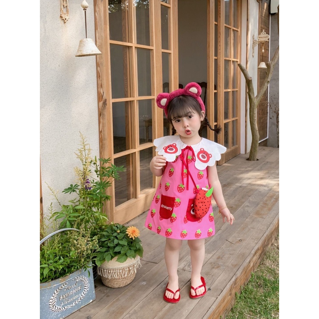 Aiyaya đầm bé gái Váy công chúa gấu dâu dễ thương  từ 5-34kg