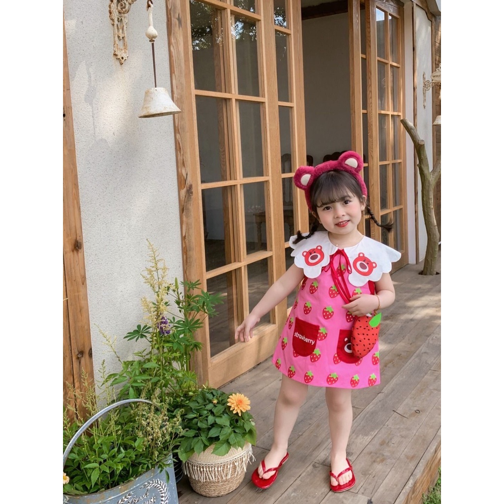 Aiyaya đầm bé gái Váy công chúa gấu dâu dễ thương  từ 5-34kg
