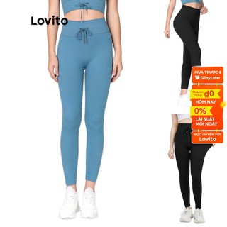 Quần legging Lovito phong cách thể thao màu trơn thoải mái nhanh khô cơ bản L06156 (màu xanh dương)
