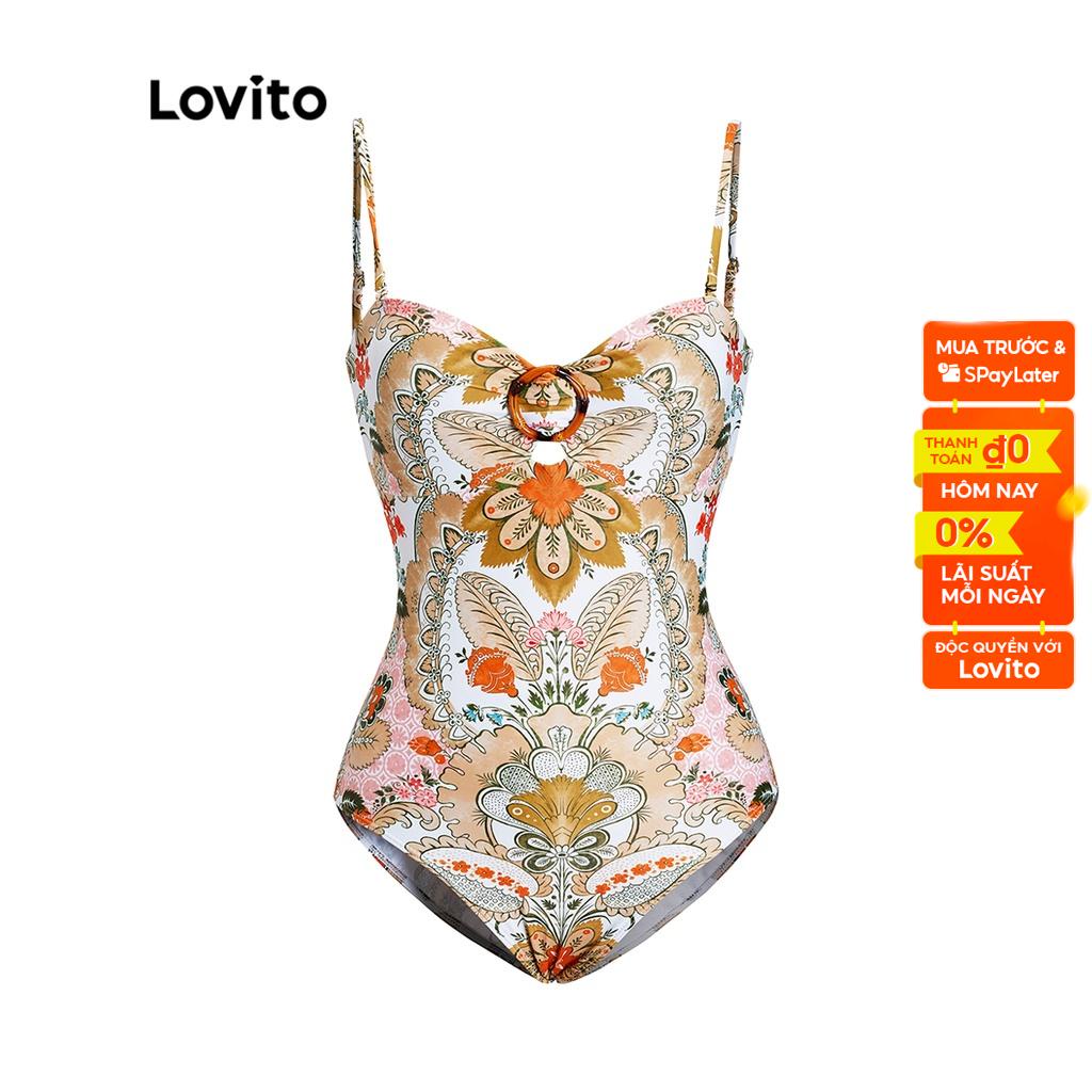 Đồ bơi một mảnh Lovito họa tiết hoa paisley cổ điển cơ bản buộc dây mặc thường ngày cho nữ L50AD014 (nhiều màu sắc)
