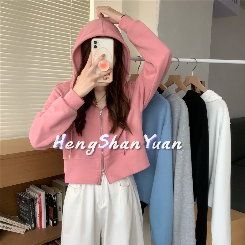 Dây Kéo Áo Khoác Nữ Có Mũ Trùm Đầu Ngắn Mới