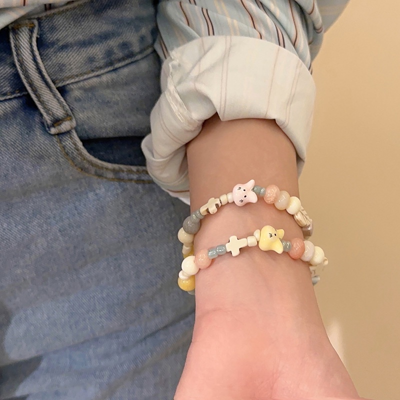 Vòng Tay Chuỗi Hạt Co Giãn Mặt Hình Thánh Giá Nhiều Màu Dễ Thương Cho Cặp Đôi