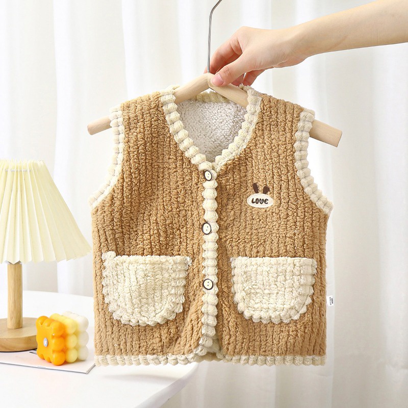 Áo Khoác cardigan Không Tay 80-130cm Bằng Lông Cừu Dày Dặn Giữ Ấm Thoải Mái Phong Cách Hàn Quốc Cho Bé Trai Bé Gái Hàng Có Sẵn Giao Hàng Nhanh Chóng