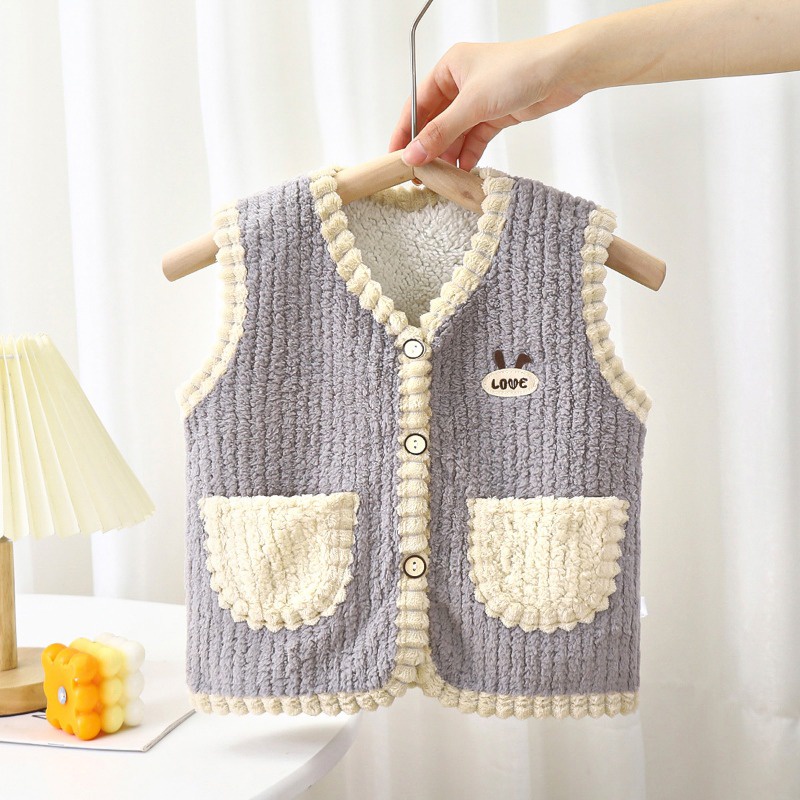 Áo Khoác cardigan Không Tay 80-130cm Bằng Lông Cừu Dày Dặn Giữ Ấm Thoải Mái Phong Cách Hàn Quốc Cho Bé Trai Bé Gái Hàng Có Sẵn Giao Hàng Nhanh Chóng