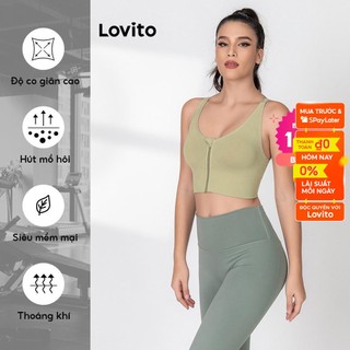 Áo lót Lovito kiểu thể thao màu trơn phối xích chéo L06006 (xanh lá/hồng)