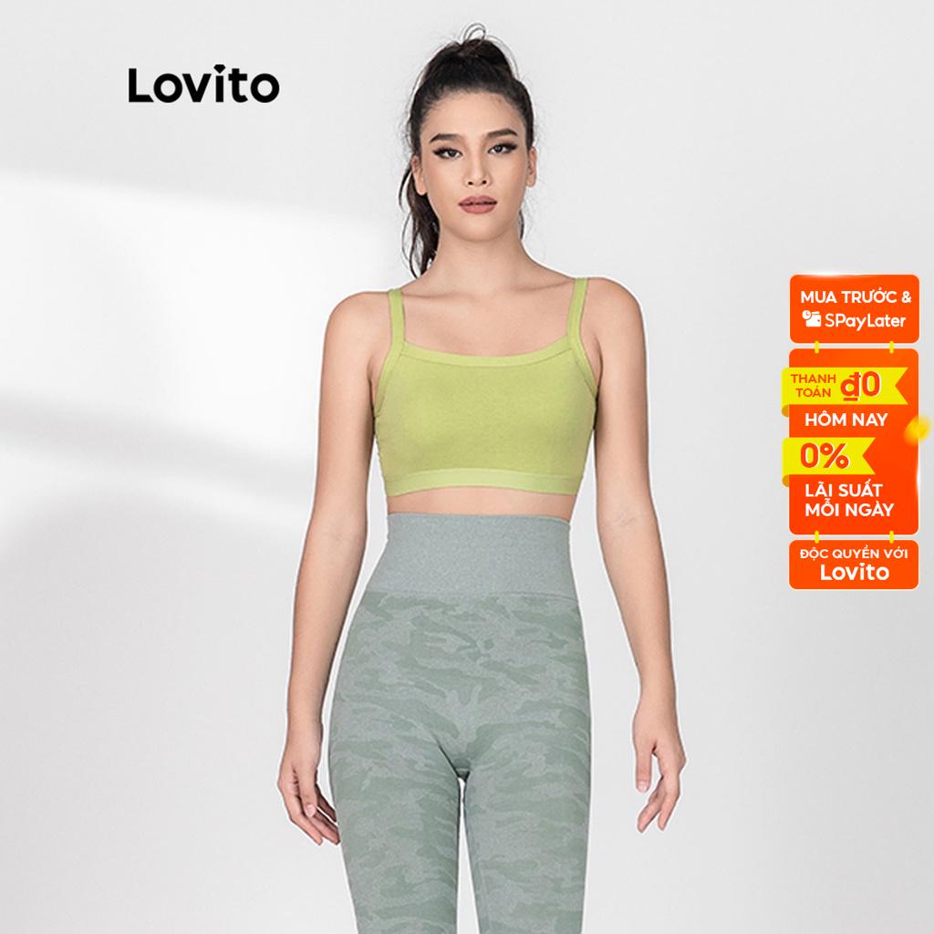 Áo ngực Lovito có đệm mút Yoga mềm mại, thoải mái với thiết kế lưng đẹp L0602 (đen / xanh lá)
