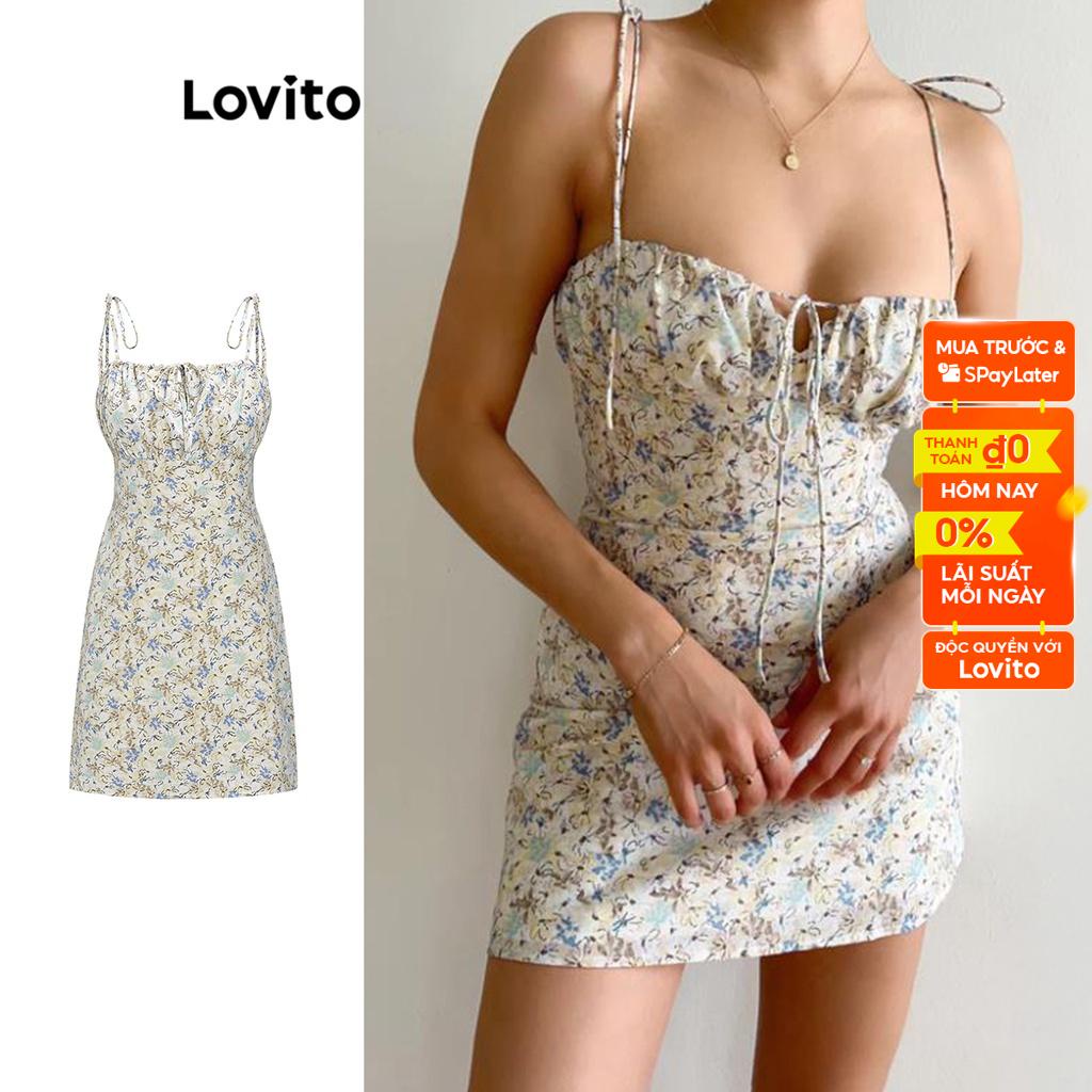 Đầm Lovito phong cách preppy họa tiết hoa nhí có dây rút thời trang cho nữ L59ED142 (Nhiều Màu)