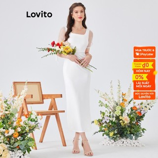 Đầm Lovito dự tiệc phối nơ ren lưới tương phản cho nữ L54ED130 (màu trắng)