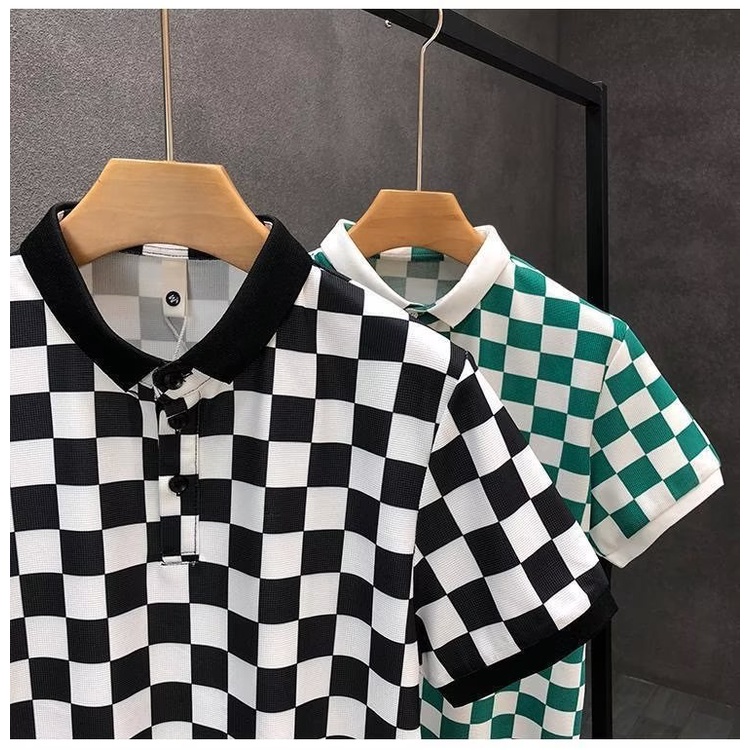 Áo Thun polo Họa Tiết Sọc Caro Màu Xanh Lá / Đen Phong Cách Hàn Quốc Thời Trang Cho Nam s-5xl 2023