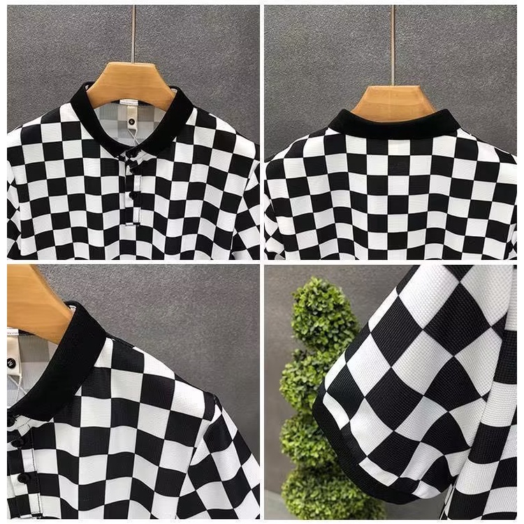 Áo Thun polo Họa Tiết Sọc Caro Màu Xanh Lá / Đen Phong Cách Hàn Quốc Thời Trang Cho Nam s-5xl 2023