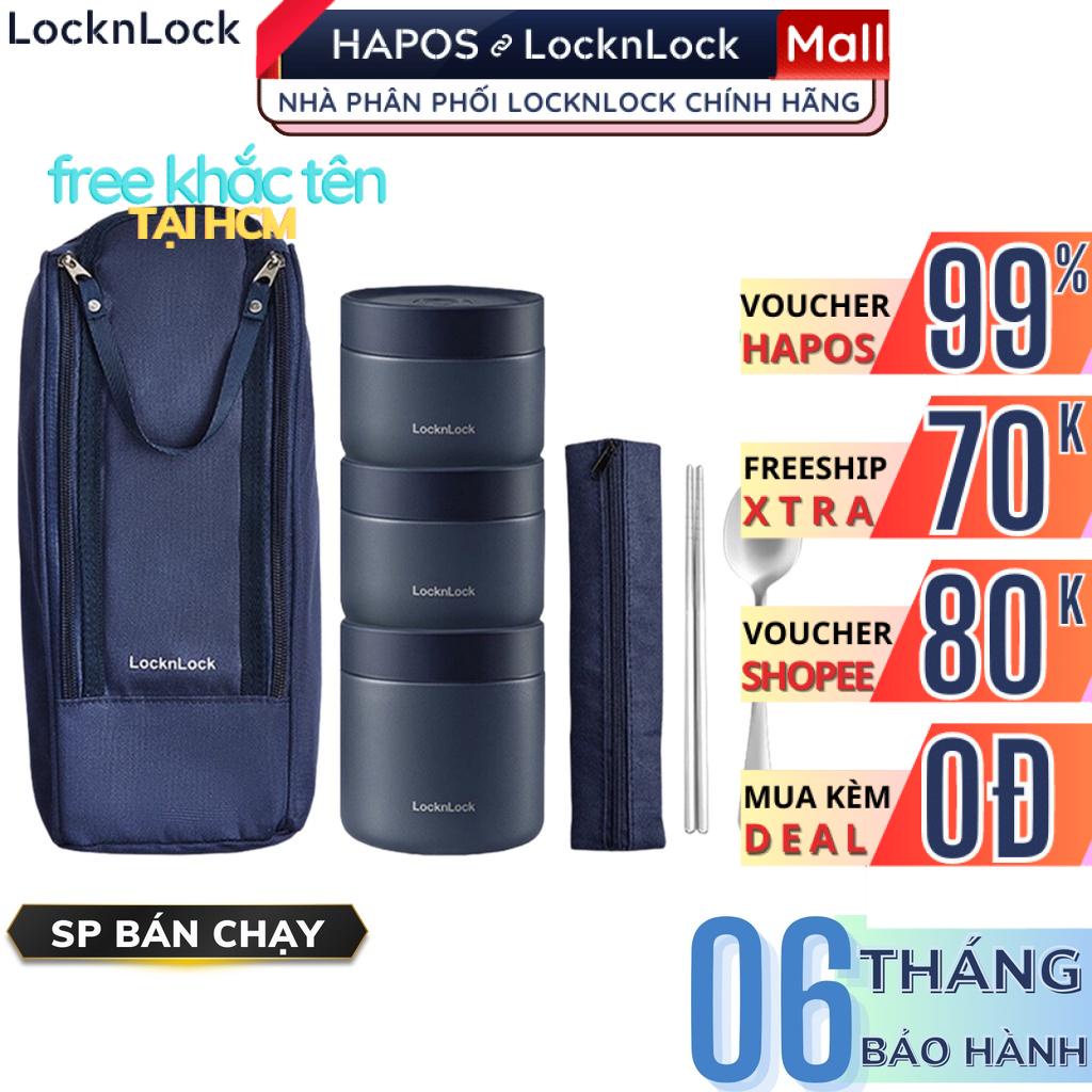 Bộ 3 hộp cơm giữ nhiệt LocknLock 1.1L Tặng kèm túi, muỗng đũa giữ nhiệt lâu LHC8052S01 Chính Hãng - HAPOS MALL OFFICIAL