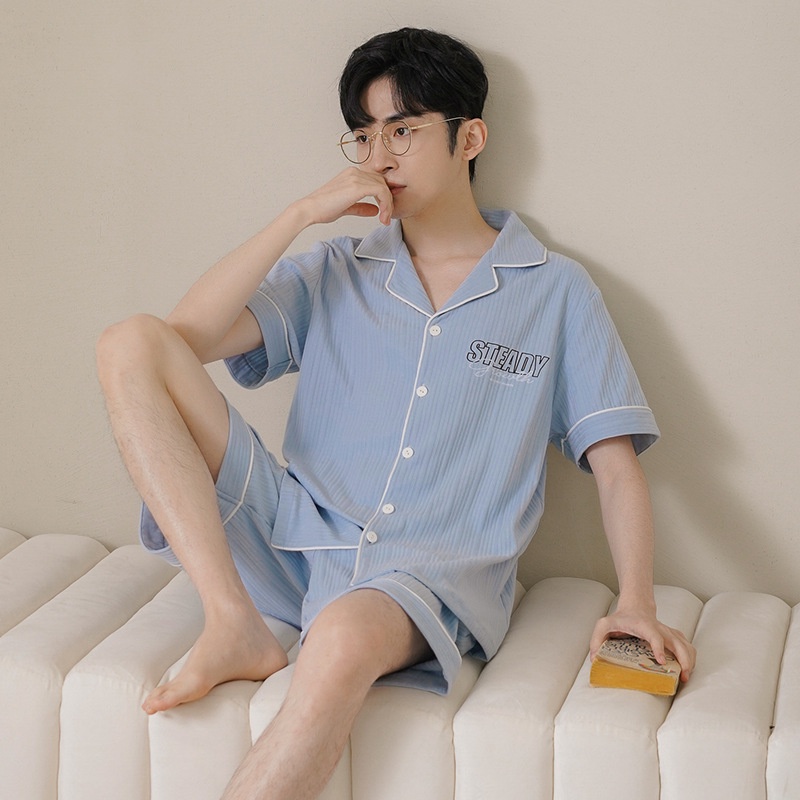 Bộ Đồ Ngủ Vải cotton Mỏng Tay Ngắn Thoáng Khí Thời Trang Xuân Hè Cho Nam