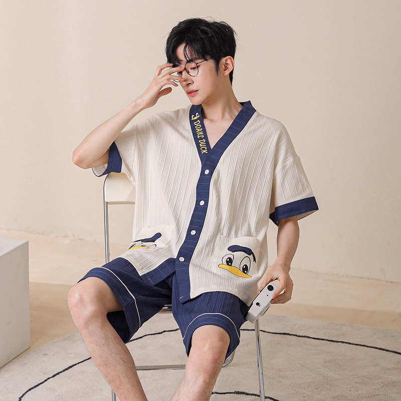 Bộ Đồ Ngủ Vải cotton Mỏng Tay Ngắn Thoáng Khí Thời Trang Xuân Hè Cho Nam
