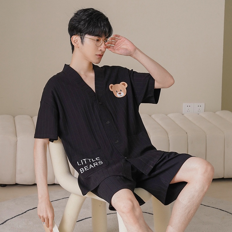 Bộ Đồ Ngủ Vải cotton Mỏng Tay Ngắn Thoáng Khí Thời Trang Xuân Hè Cho Nam
