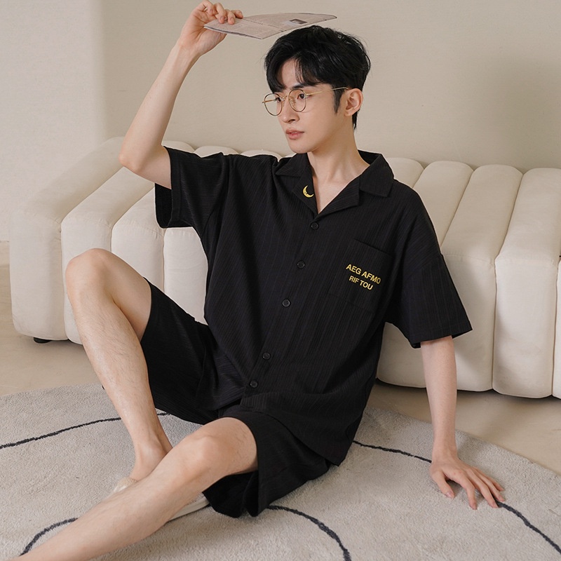 Bộ Đồ Ngủ Vải cotton Mỏng Tay Ngắn Thoáng Khí Thời Trang Xuân Hè Cho Nam