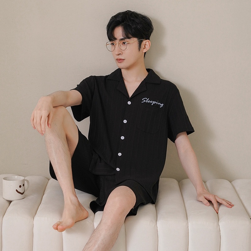 Bộ Đồ Ngủ Vải cotton Mỏng Tay Ngắn Thoáng Khí Thời Trang Xuân Hè Cho Nam