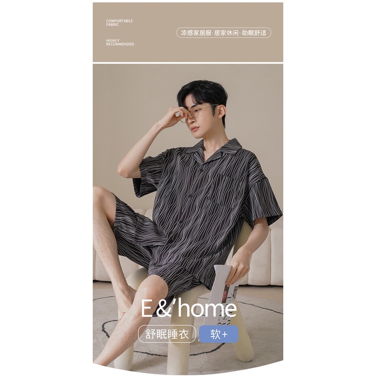 Bộ Đồ Ngủ Vải cotton Mỏng Tay Ngắn Thoáng Khí Thời Trang Xuân Hè Cho Nam