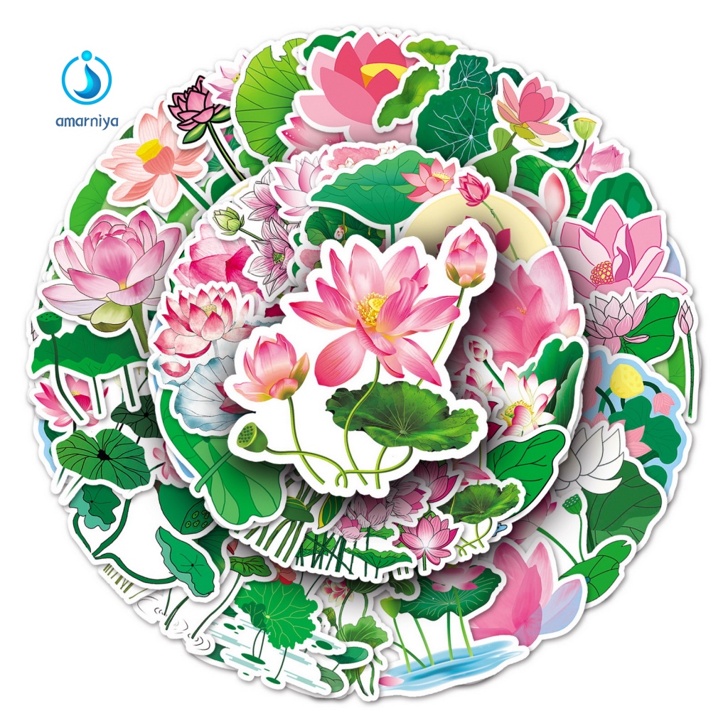 Bộ 50 sticker Dán Hình Hoa Sen Không Phai Màu