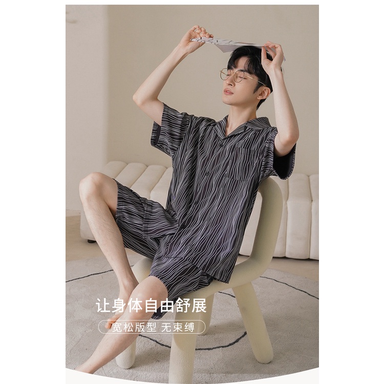Bộ Đồ Ngủ Vải cotton Mỏng Tay Ngắn Thoáng Khí Thời Trang Xuân Hè Cho Nam